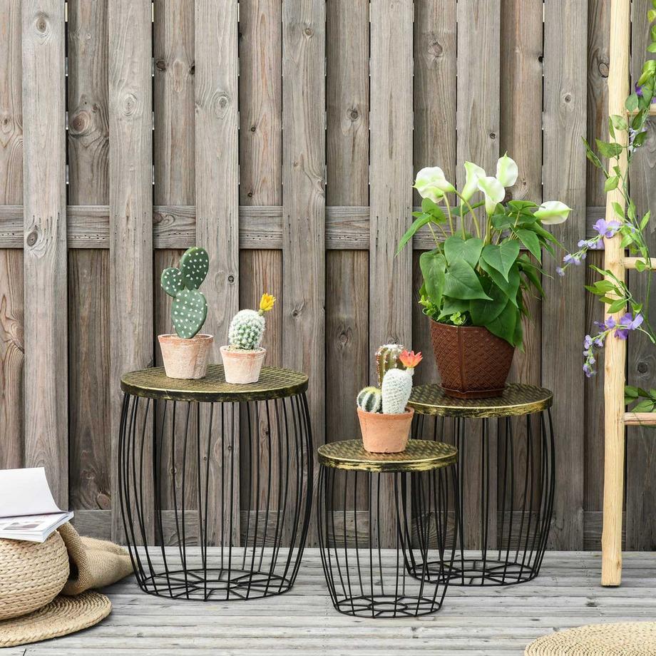 Northio Tavolini Set Di 3 Cestini In Metallo Stile Retrò Naturale + Nero 3 Dimensioni  