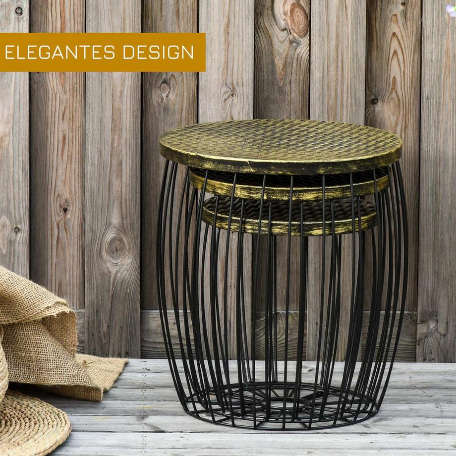 Northio Tavolini Set Di 3 Cestini In Metallo Stile Retrò Naturale + Nero 3 Dimensioni  