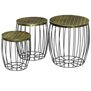 Beistelltische 3Er Set Retro-Stil Metallkorb Natur+Schwarz 3 Größen