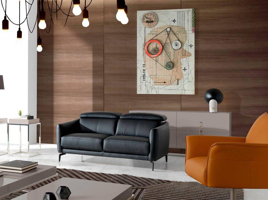 ANGEL CERDA Schwarzes Ledersofa 2-sitzig  