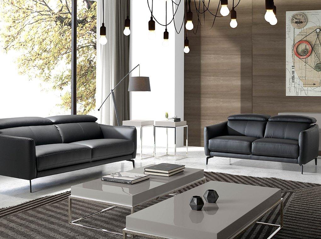 ANGEL CERDA Schwarzes Ledersofa 2-sitzig  