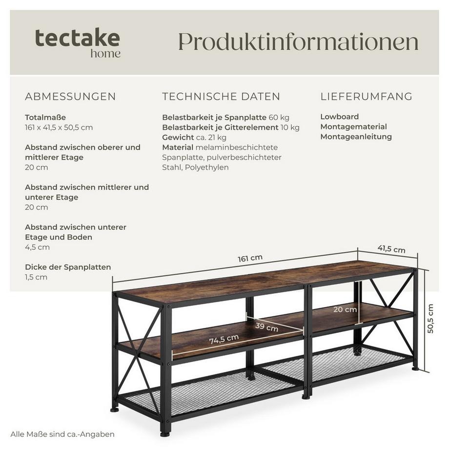Tectake TV-Regal Indianapolis Industrial Style Holz und Stahl  