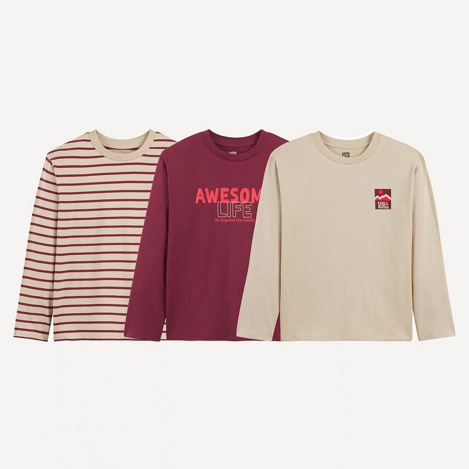 La Redoute Collections  3er-Pack Shirts mit langen Ärmeln und Aufdruck 