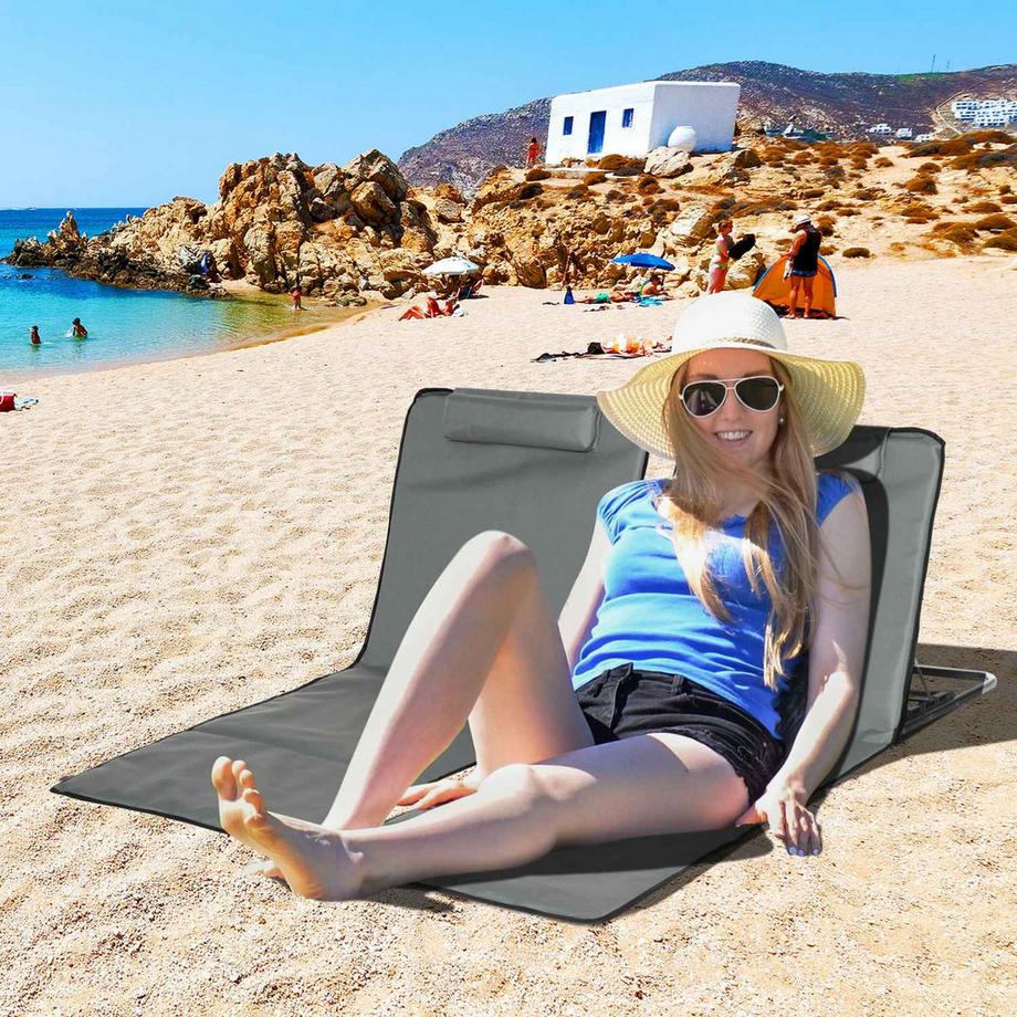 Northio  Set mit 2 klappbaren Strandmatten mit verstellbarer Rückenlehne in 5 Positionen, verstellbare Kopfstütze, Oxford-Gewebe, inklusive Transporttasche, Abmessungen 124L x 53B x 35-45H cm Aosom 