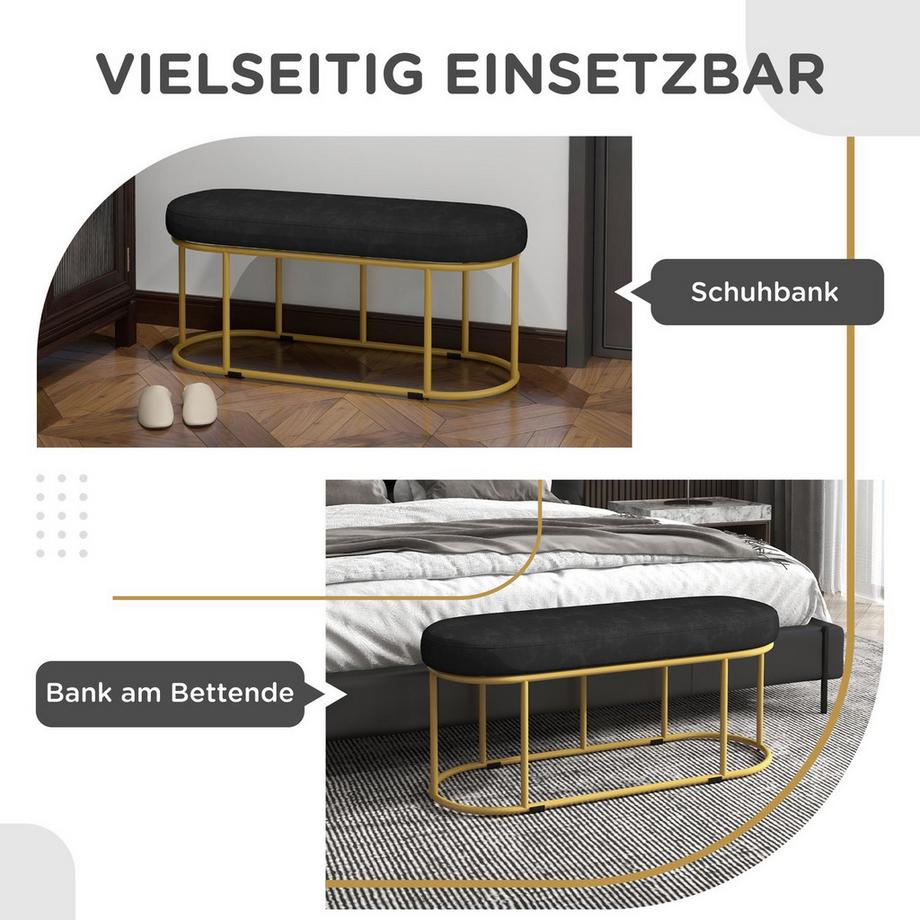 Northio  Banquette Rembourrée Aspect Velours, Banquette De Lit, Banquette Dressing, Banc De Couloir Pour Salon, Jusqu'À 200 Kg, Acier, Bleu 