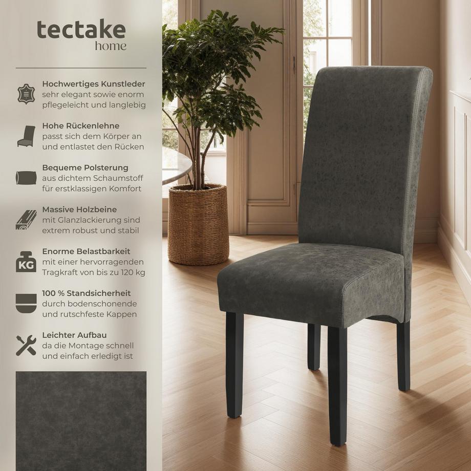 Tectake Chaise de salle à manger  avec revêtement en cuir synthétique  