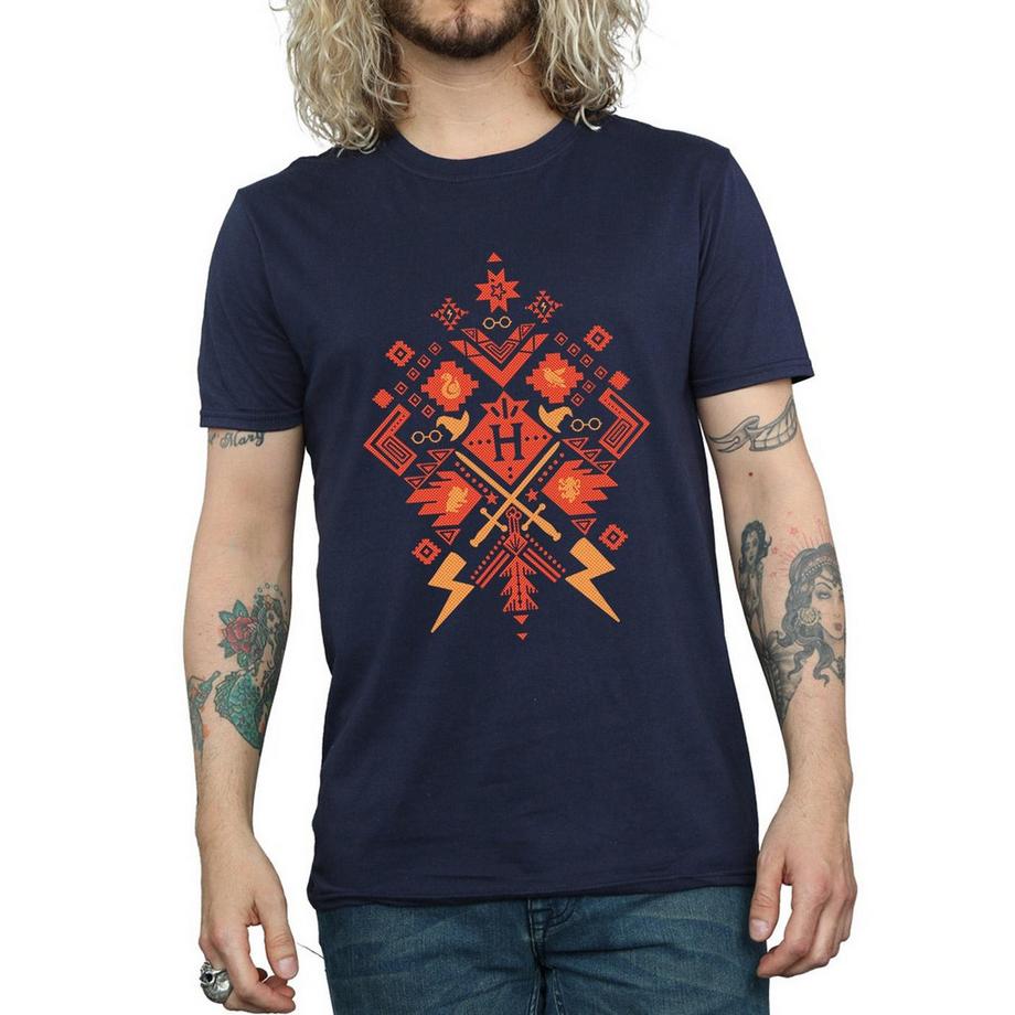 HARRY-POTTER Aztec Print T-Shirt Manches Courtes  