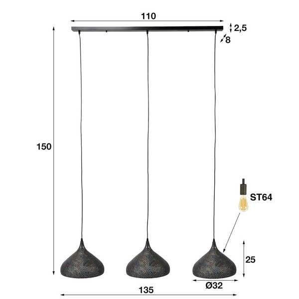 mutoni Lampada a sospensione 3x 32x32 pugno imbuto marrone-nero  