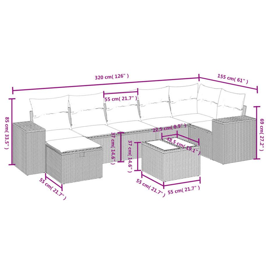 VidaXL Ensemble de canapés de jardin rotin synthétique  