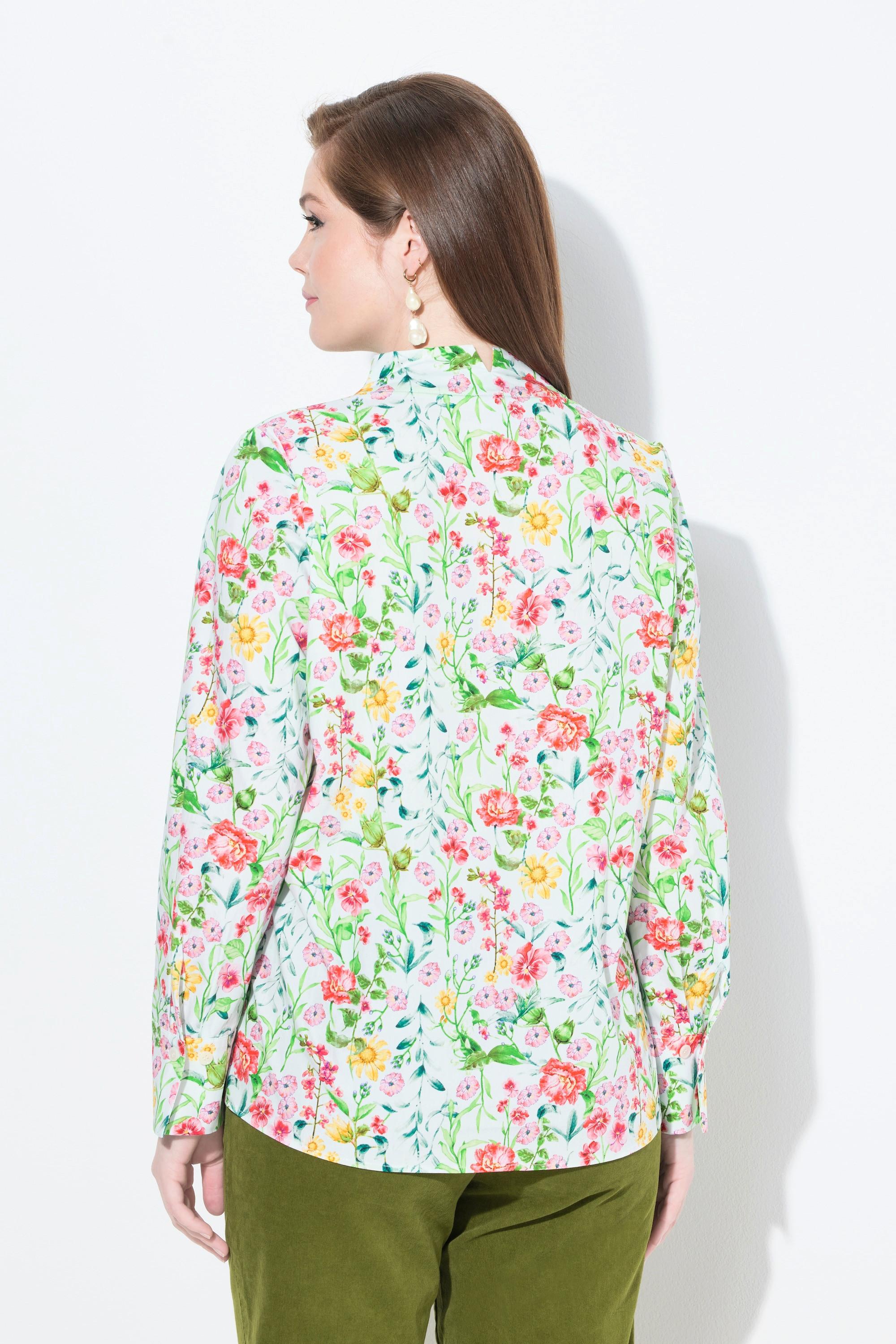 Ulla Popken Chemisier Fleurs Col Calice Encolure V Manches Longues  