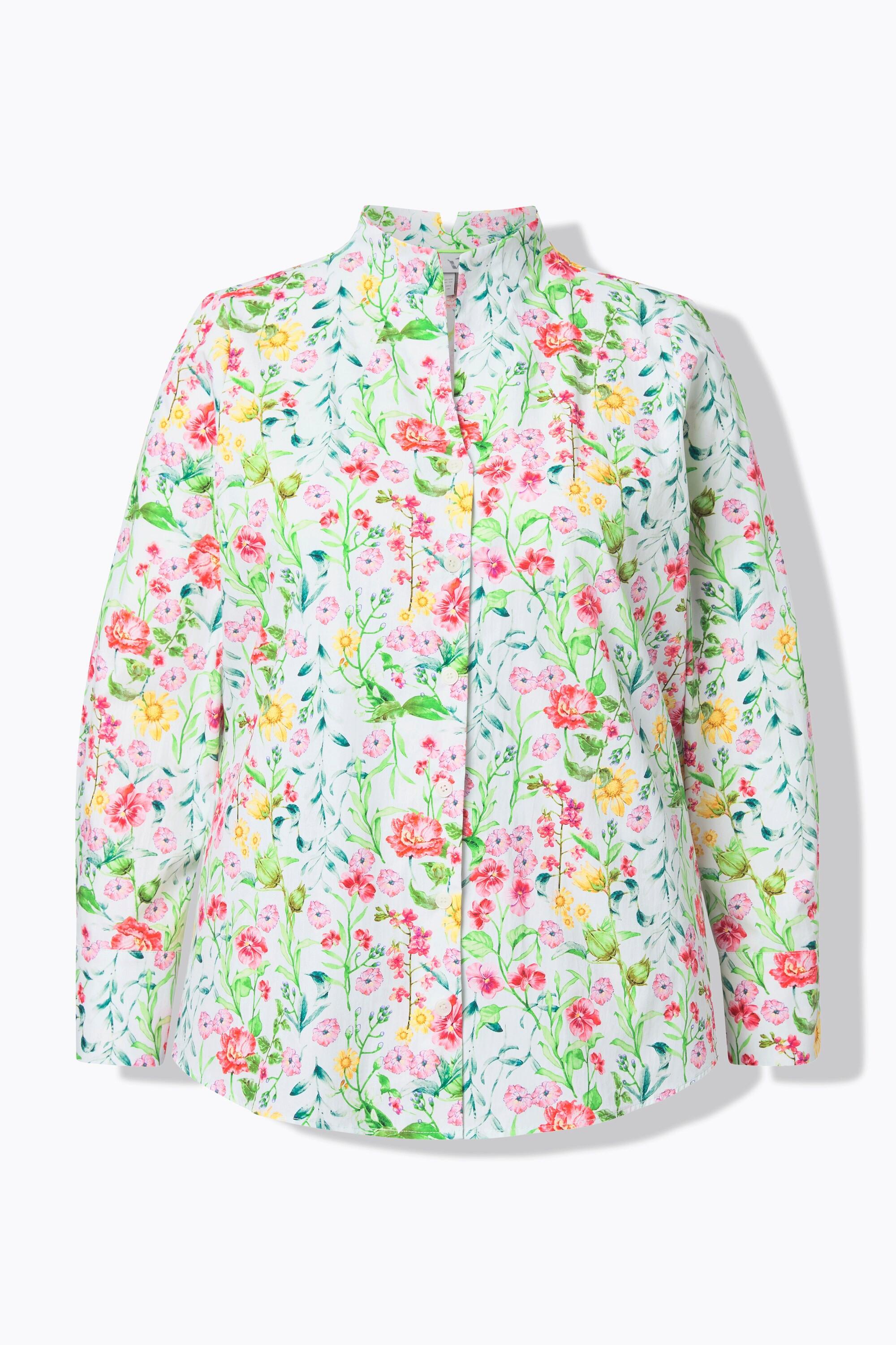 Ulla Popken Chemisier Fleurs Col Calice Encolure V Manches Longues  