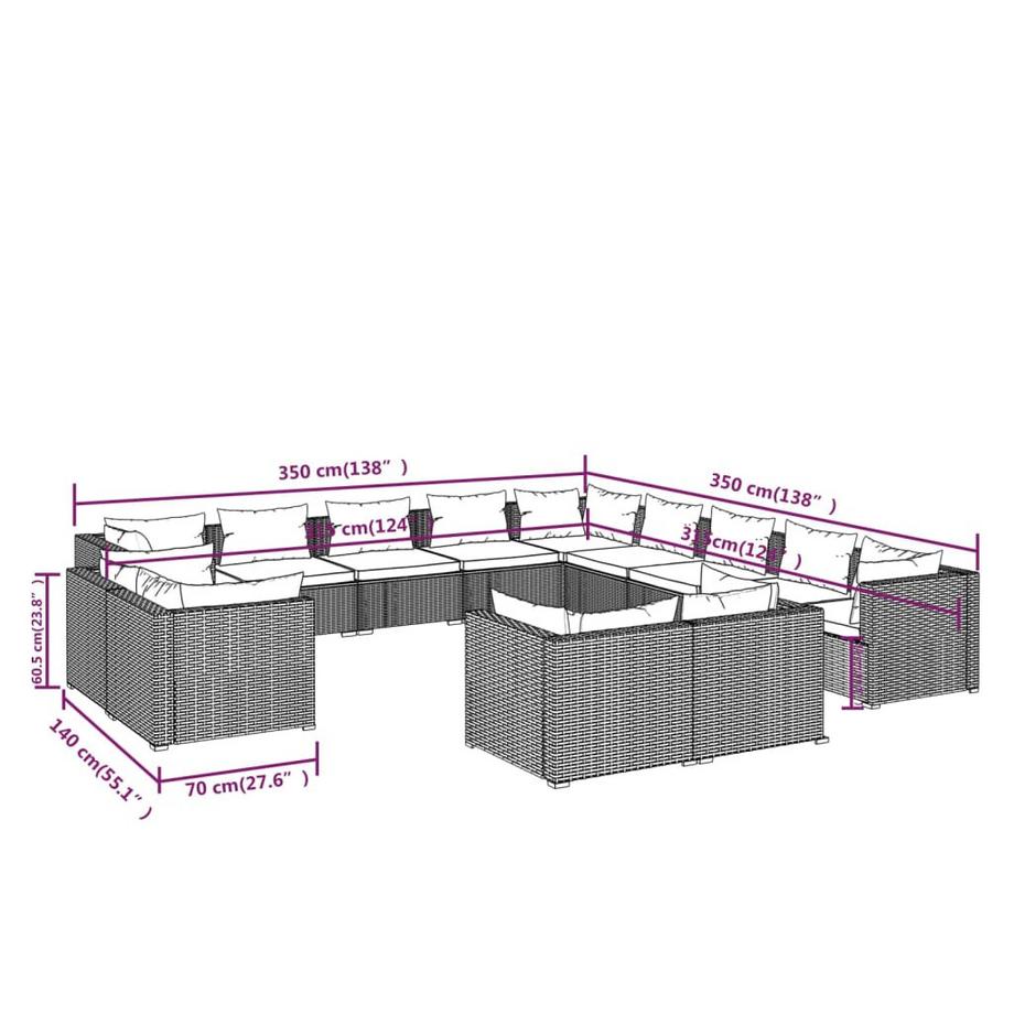VidaXL Salon de jardin rotin synthétique  