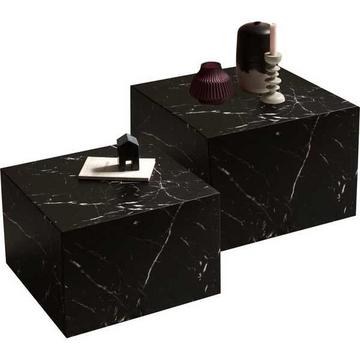 Tavolino in marmo quadrato nero (set di 2)