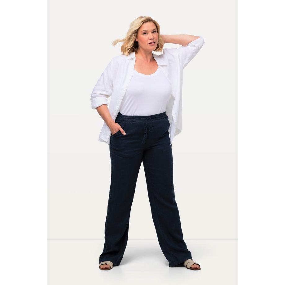 Ulla Popken Pantalon Lin Mary Taille Élastique Jambe Large Droite  