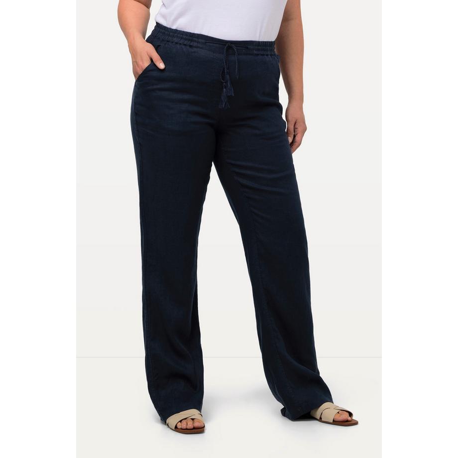 Ulla Popken Pantalon Lin Mary Taille Élastique Jambe Large Droite  