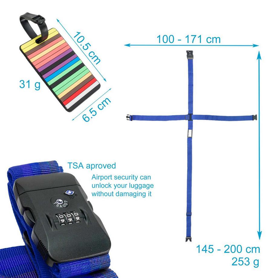 Intirilife  Intirilife Sangle de Bagage avec Cadenas à Combinaison et Étiquette de Nom 
