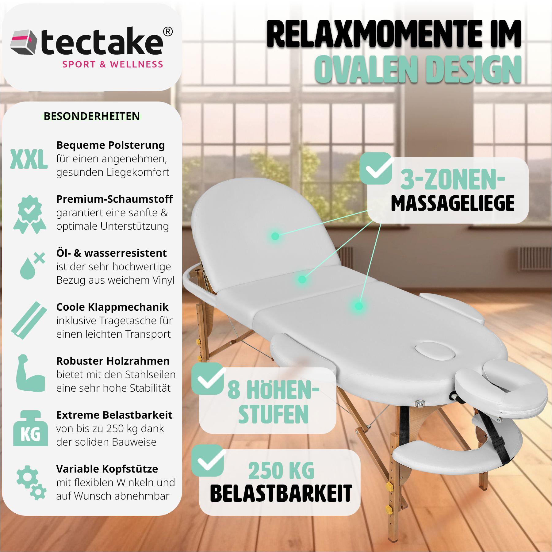 Tectake Table de massage Sawsan 3 zones avec rembourrage de 5cm et châssis en bois  