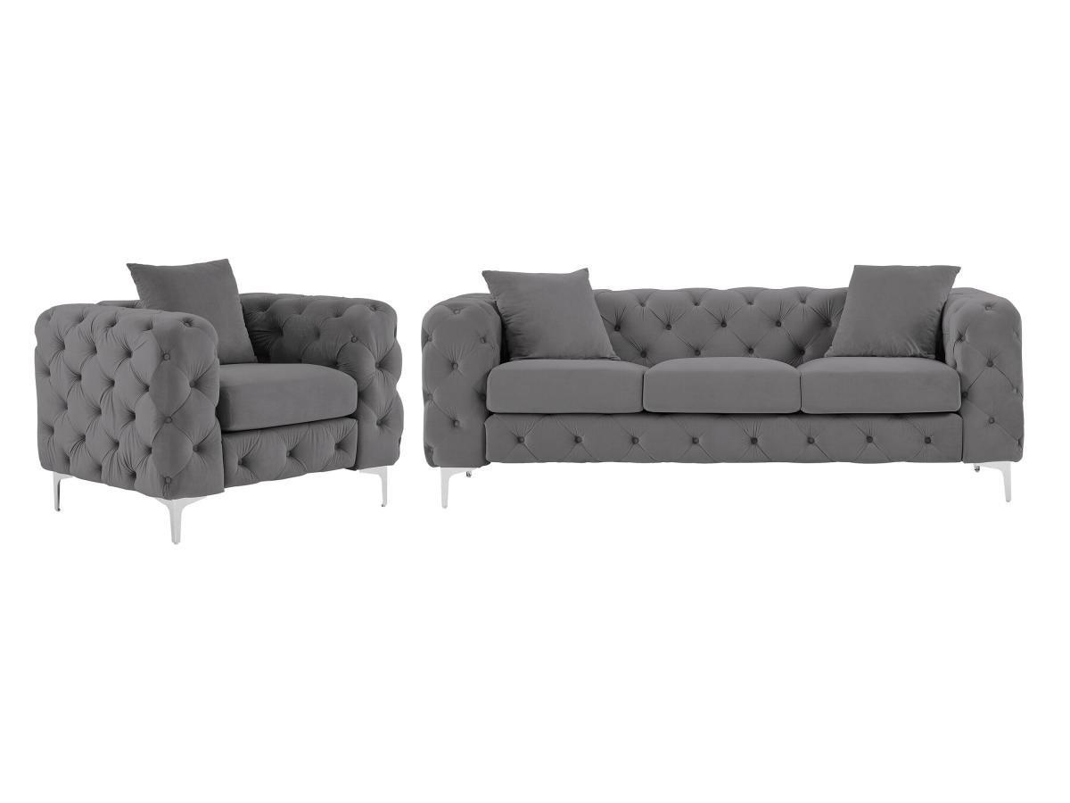 Vente-unique 3-Sitzer-Sofa & Sessel - Anthrazit - Samt - EDWINA  