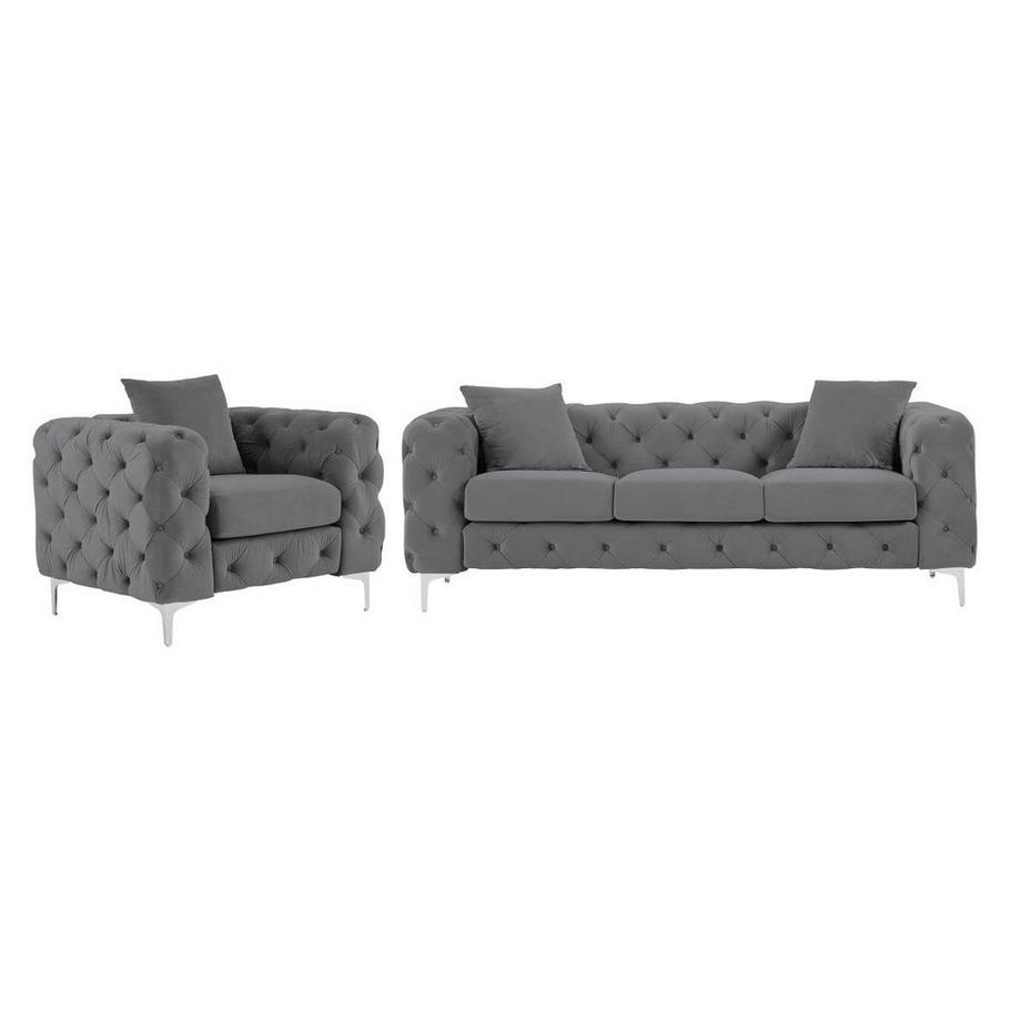 Vente-unique Canapé 3 places et fauteuil en velours anthracite EDWINA  