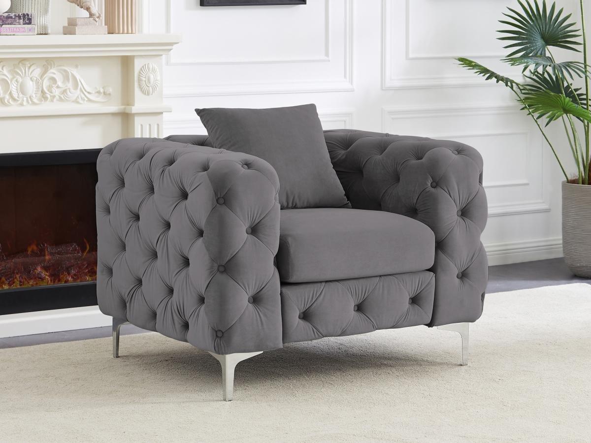 Vente-unique 3-Sitzer-Sofa & Sessel - Anthrazit - Samt - EDWINA  