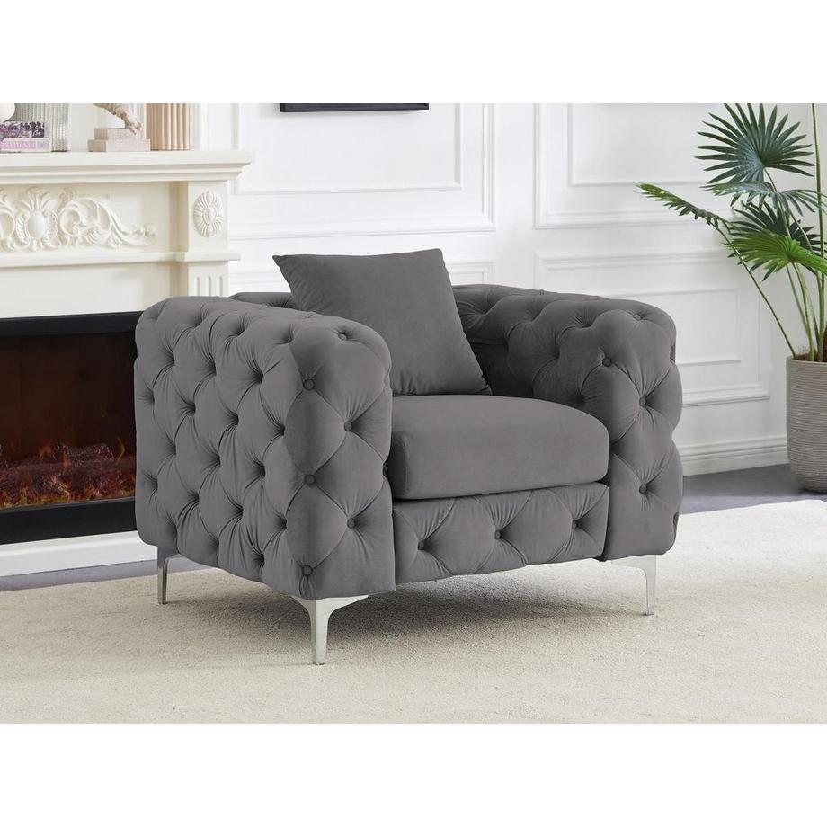 Vente-unique Canapé 3 places et fauteuil en velours anthracite EDWINA  