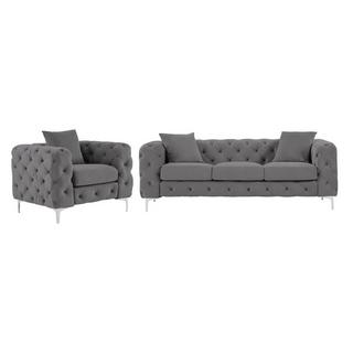 Vente-unique 3-Sitzer-Sofa & Sessel - Anthrazit - Samt - EDWINA  