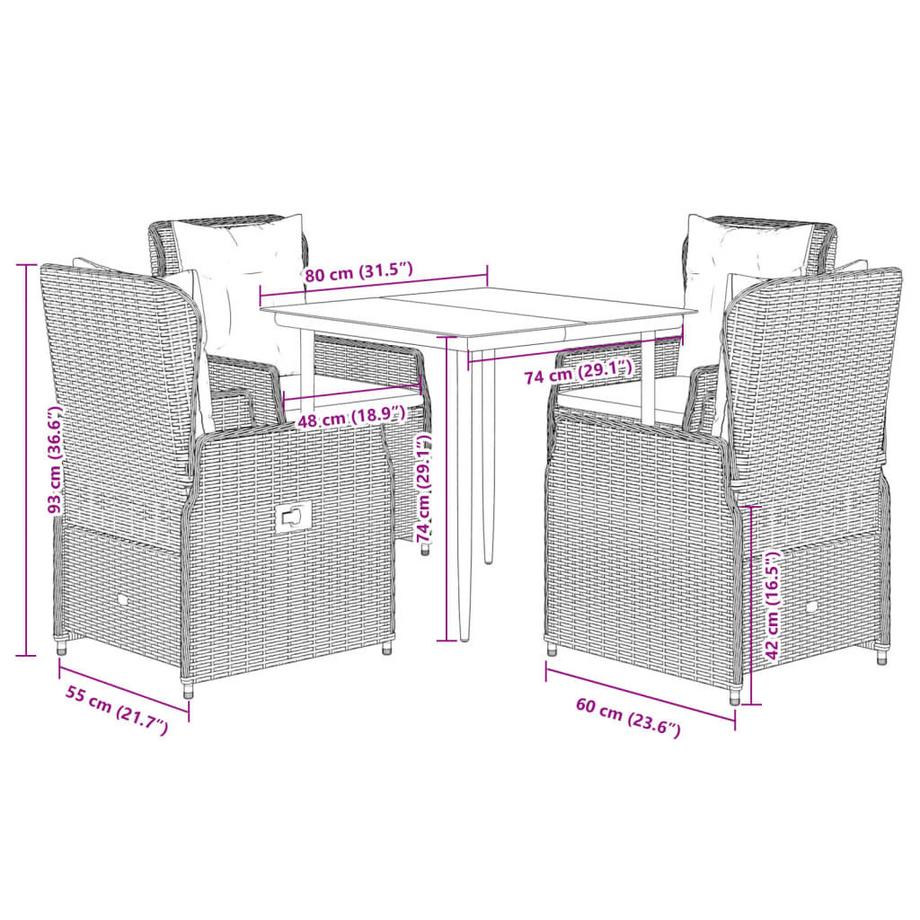 VidaXL Ensemble de salle à manger de jardin rotin synthétique  
