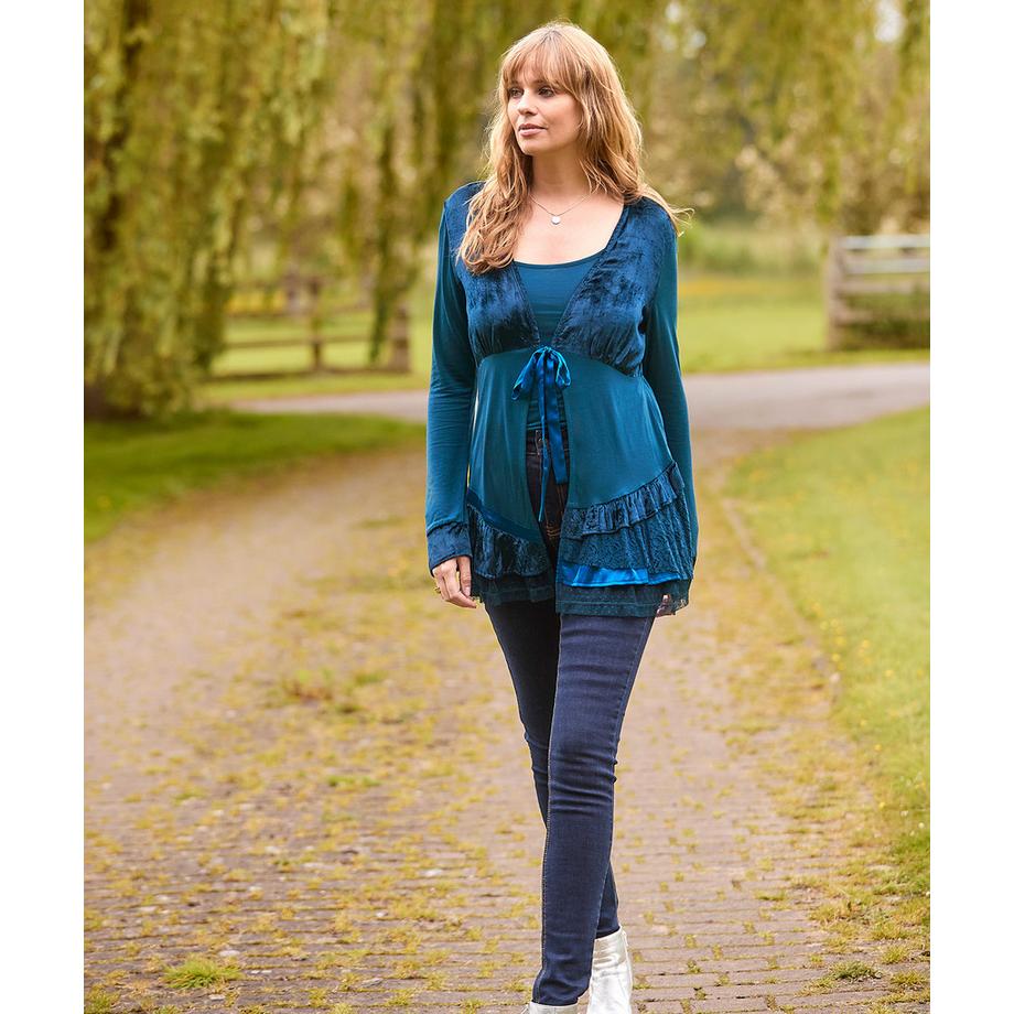 Joe Browns Velours Langarm Top mit Bindeband vorne  