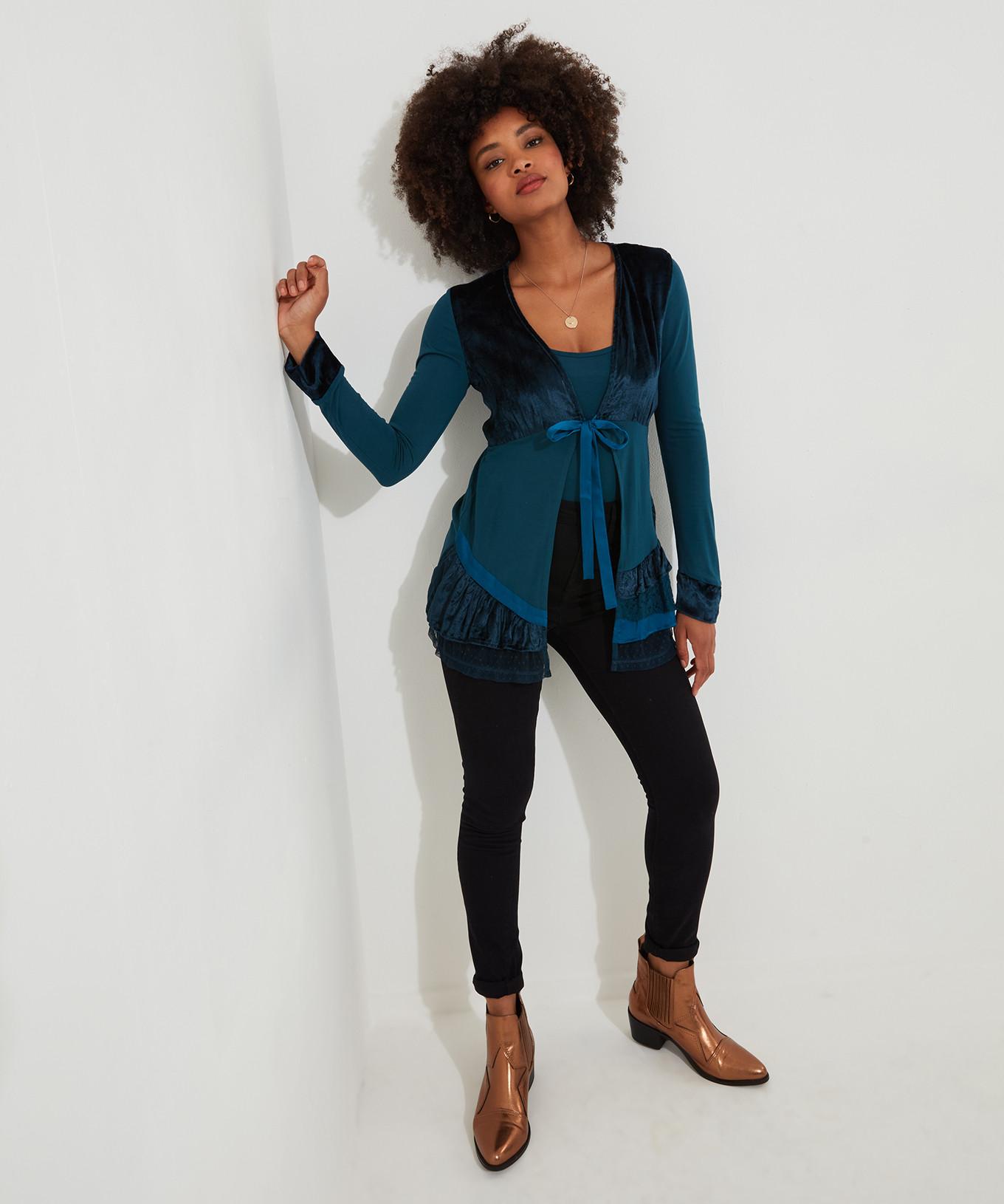 Joe Browns Velours Langarm Top mit Bindeband vorne  