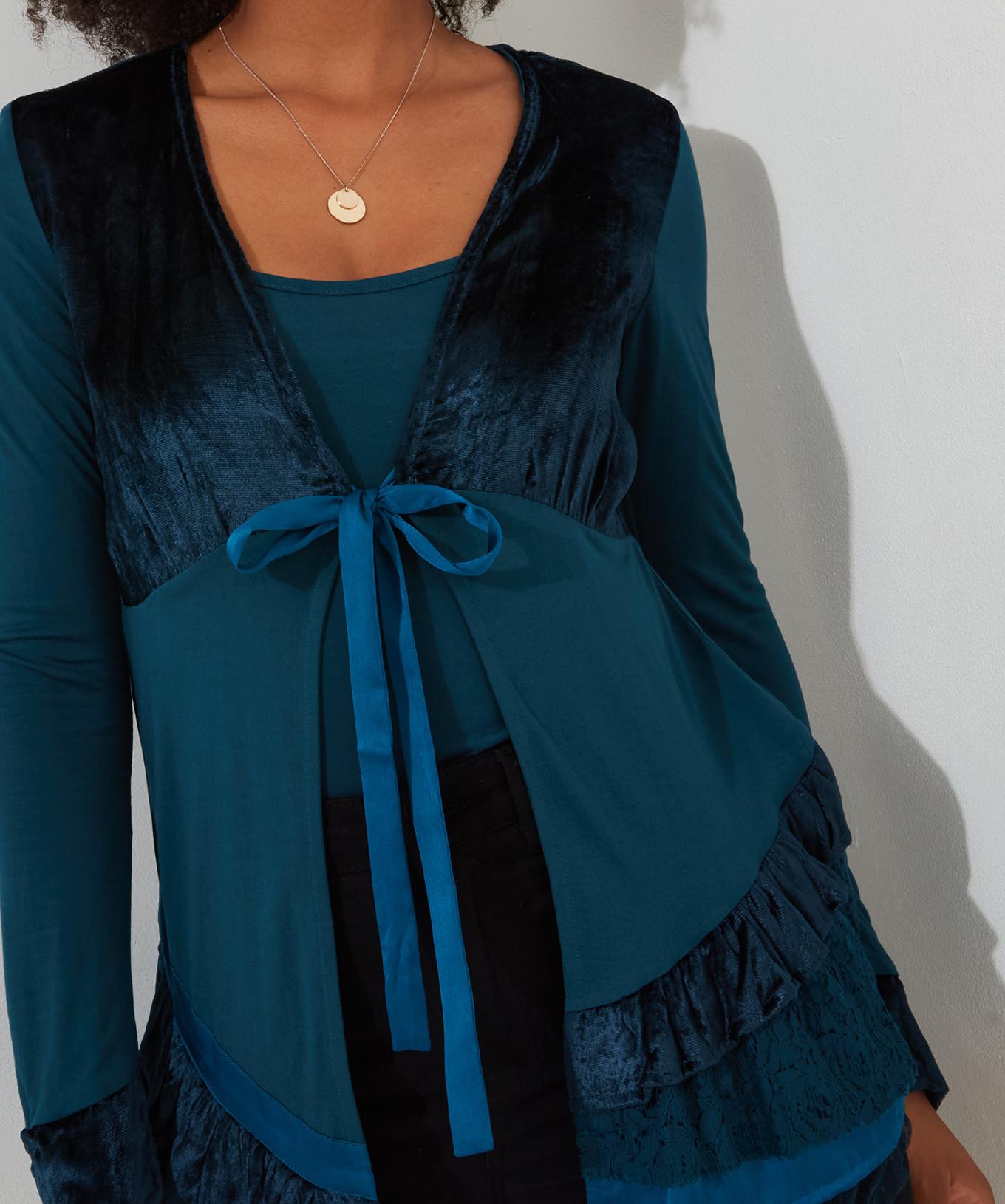 Joe Browns Velours Langarm Top mit Bindeband vorne  