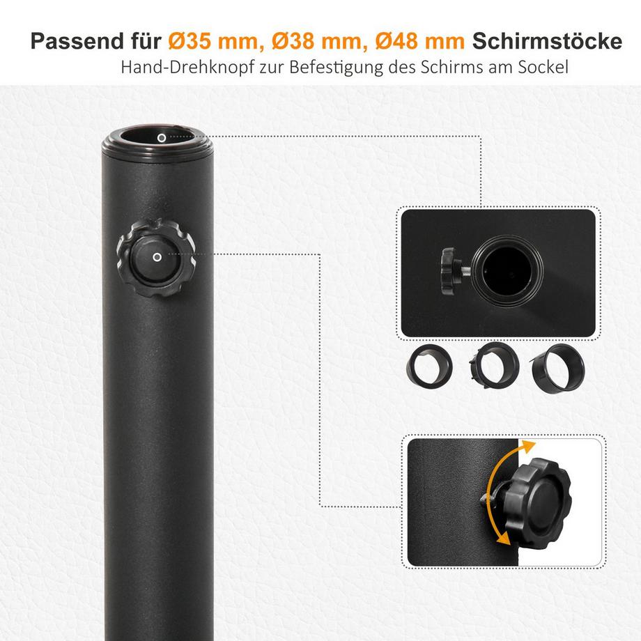 Northio Sonnenschirmständer Schirmständer Schirmhalter Schirmfuß 13 Kg Ständer Schirm Ø35/38/48 Mm Metall + Zement Schwarz 40 X 40 X 43 Cm  