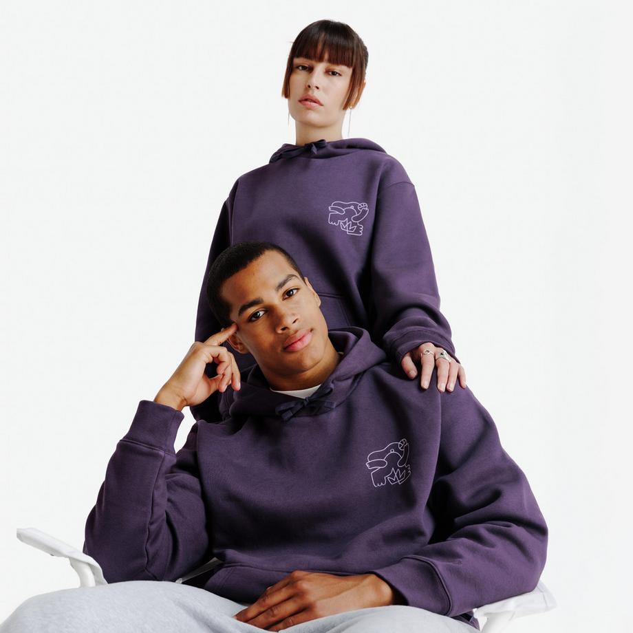 DECATHLON  Sweat à capuche relax mixte, Elementals, violet foncé 