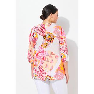 Ulla Popken Smok Bluse Patchdruck A-Linie Rundhals 3/4 Arm  