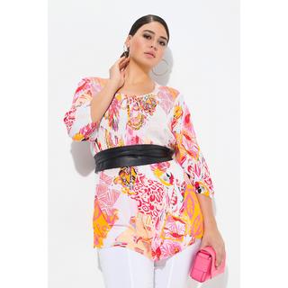 Ulla Popken Smok Bluse Patchdruck A-Linie Rundhals 3/4 Arm  