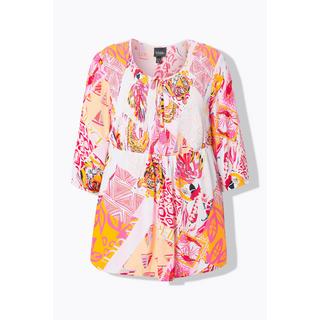 Ulla Popken Smok Bluse Patchdruck A-Linie Rundhals 3/4 Arm  