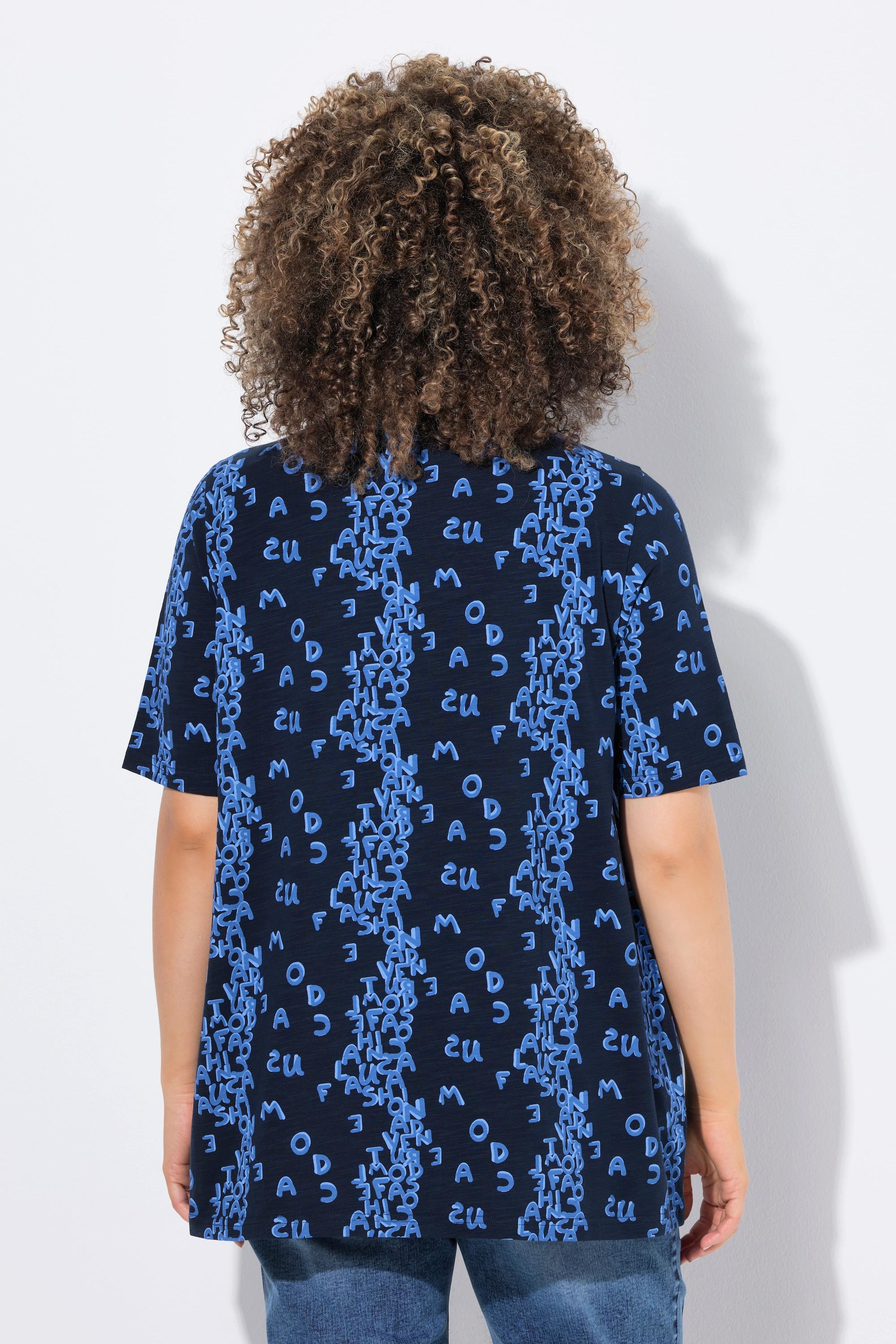 Ulla Popken T-Shirt Coupe Évasée Imprimé Lettres Col V Manches Courtes  