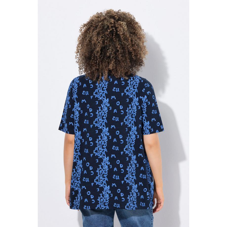 Ulla Popken A-Linie Buchstaben Print V-Ausschnitt Halbarm T-Shirt  