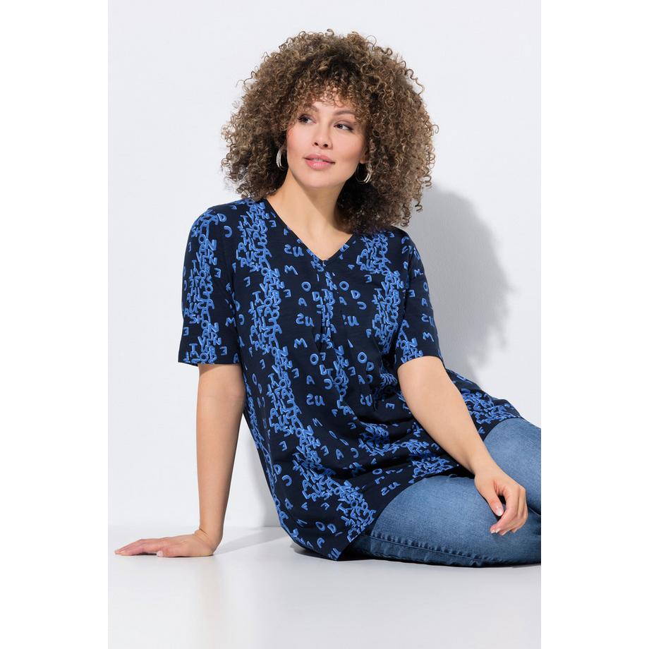 Ulla Popken A-Linie Buchstaben Print V-Ausschnitt Halbarm T-Shirt  