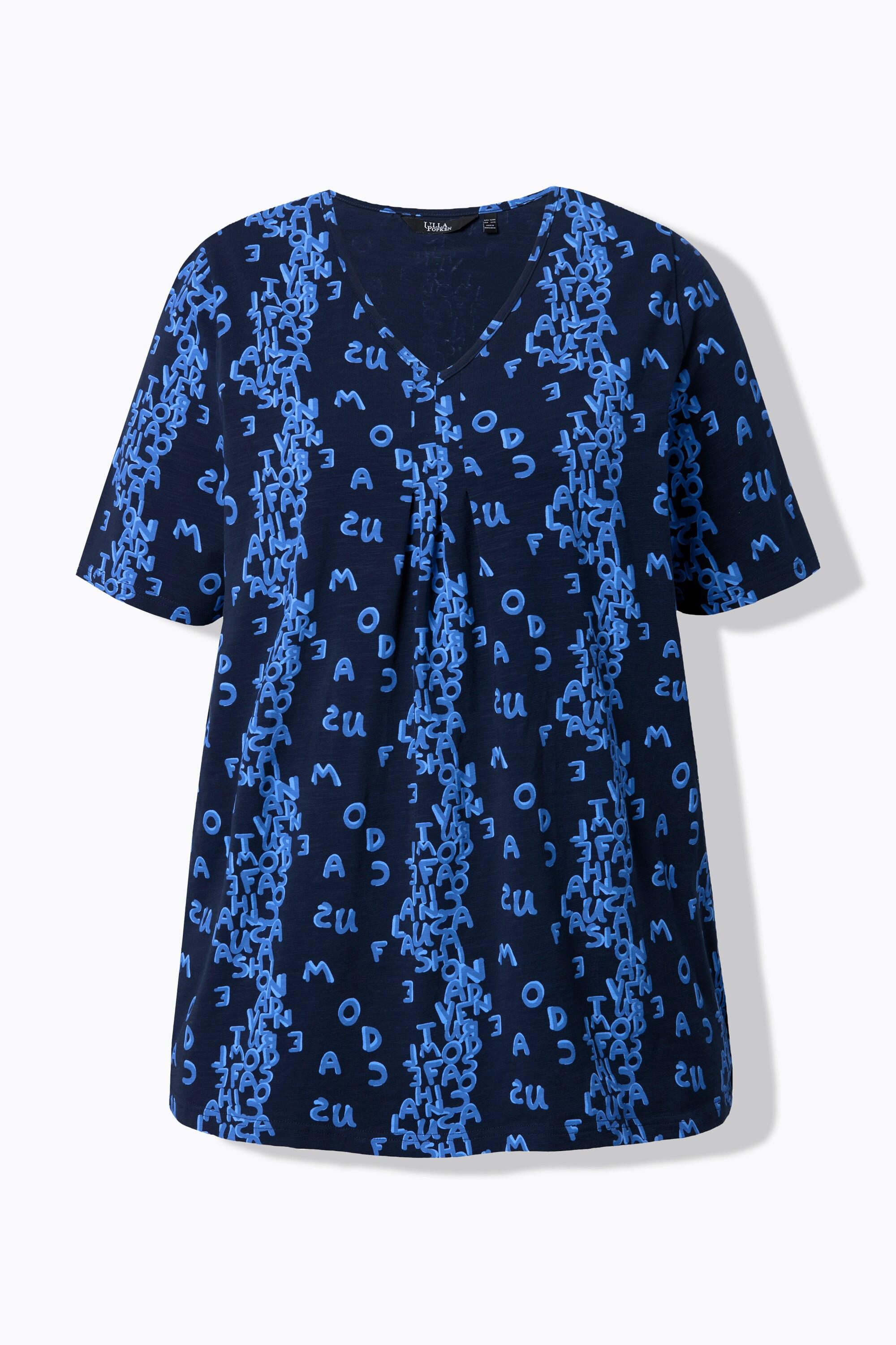 Ulla Popken T-Shirt Coupe Évasée Imprimé Lettres Col V Manches Courtes  