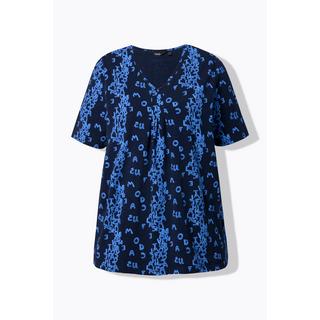 Ulla Popken T-Shirt Coupe Évasée Imprimé Lettres Col V Manches Courtes  