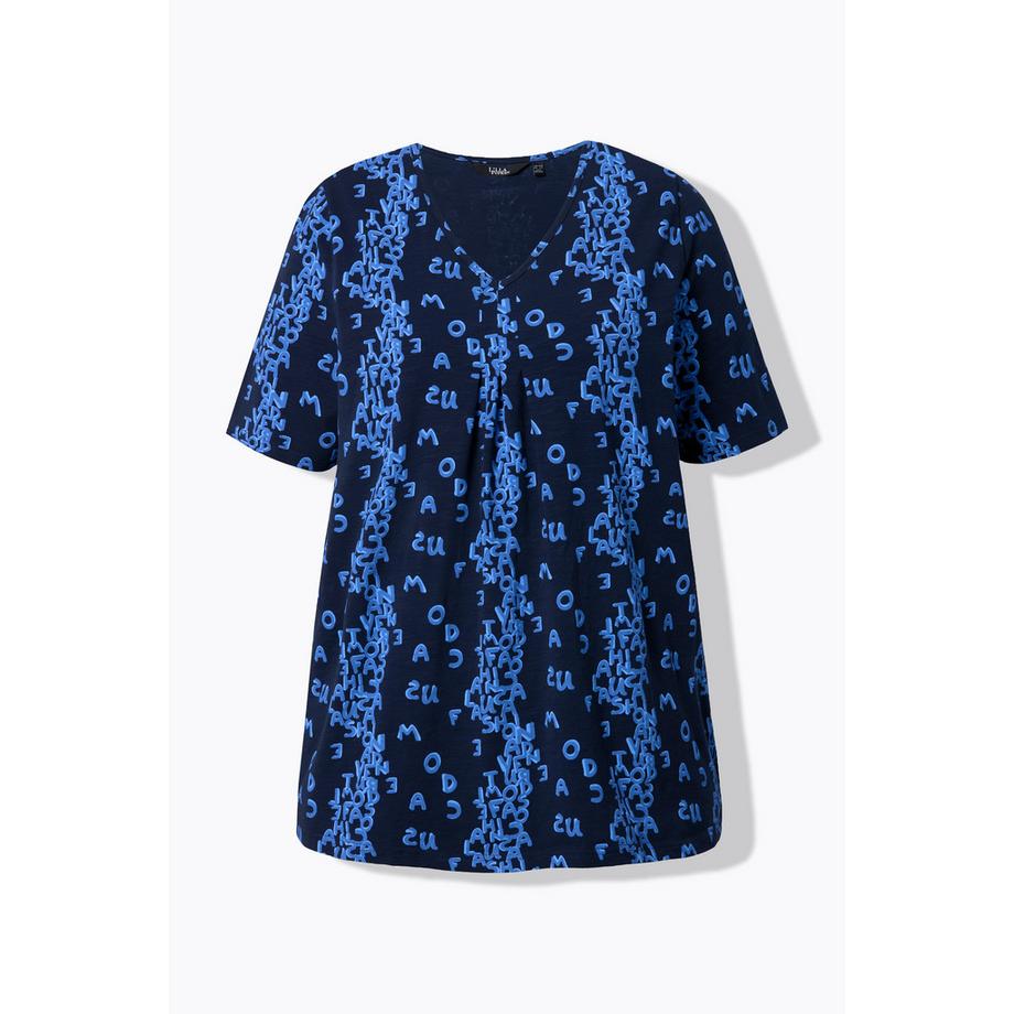 Ulla Popken A-Linie Buchstaben Print V-Ausschnitt Halbarm T-Shirt  