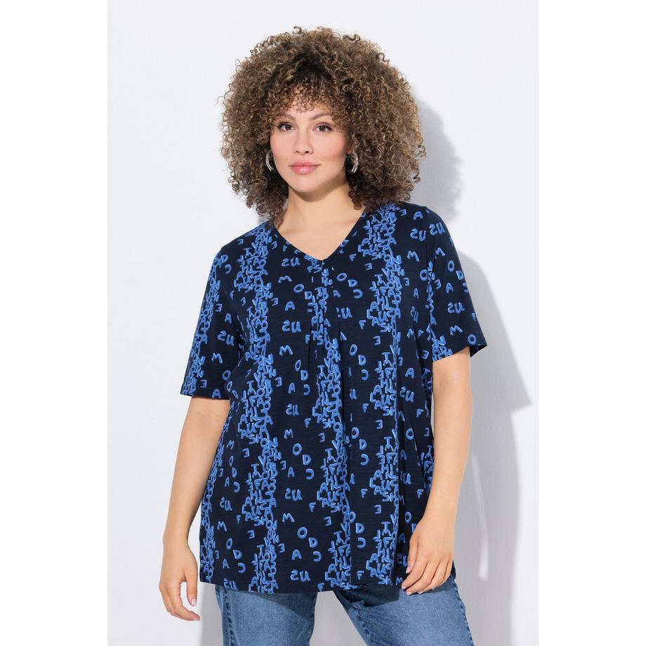 Ulla Popken A-Linie Buchstaben Print V-Ausschnitt Halbarm T-Shirt  