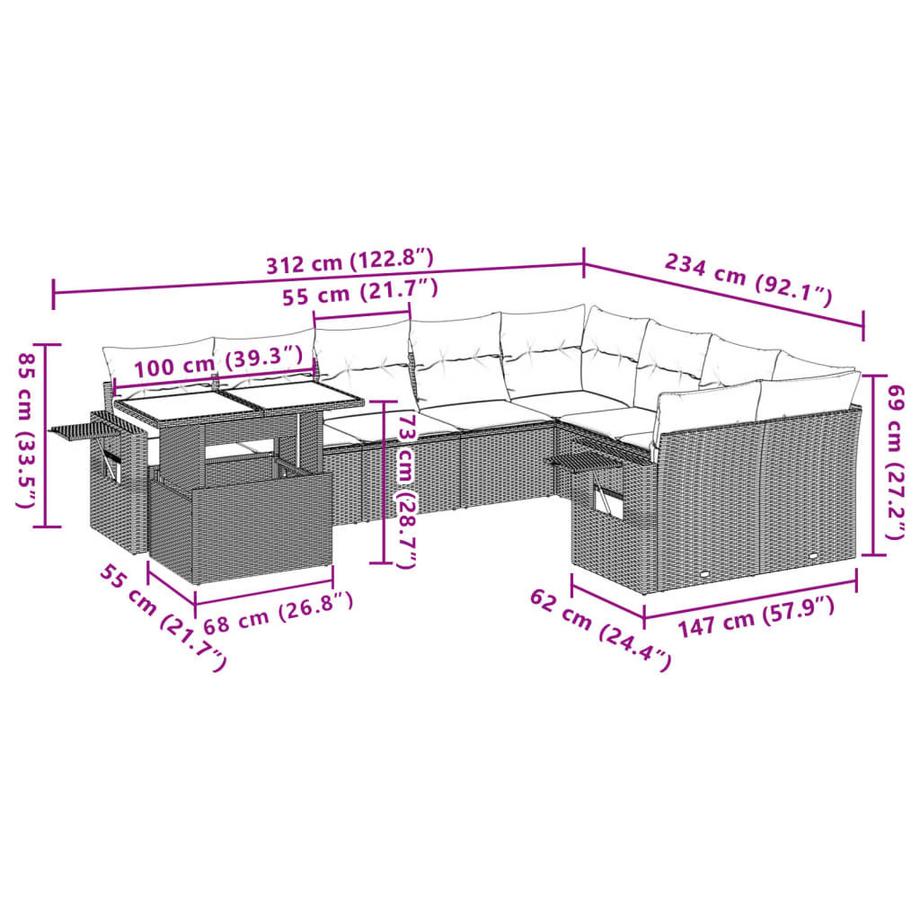 VidaXL Ensemble de canapés de jardin rotin synthétique  