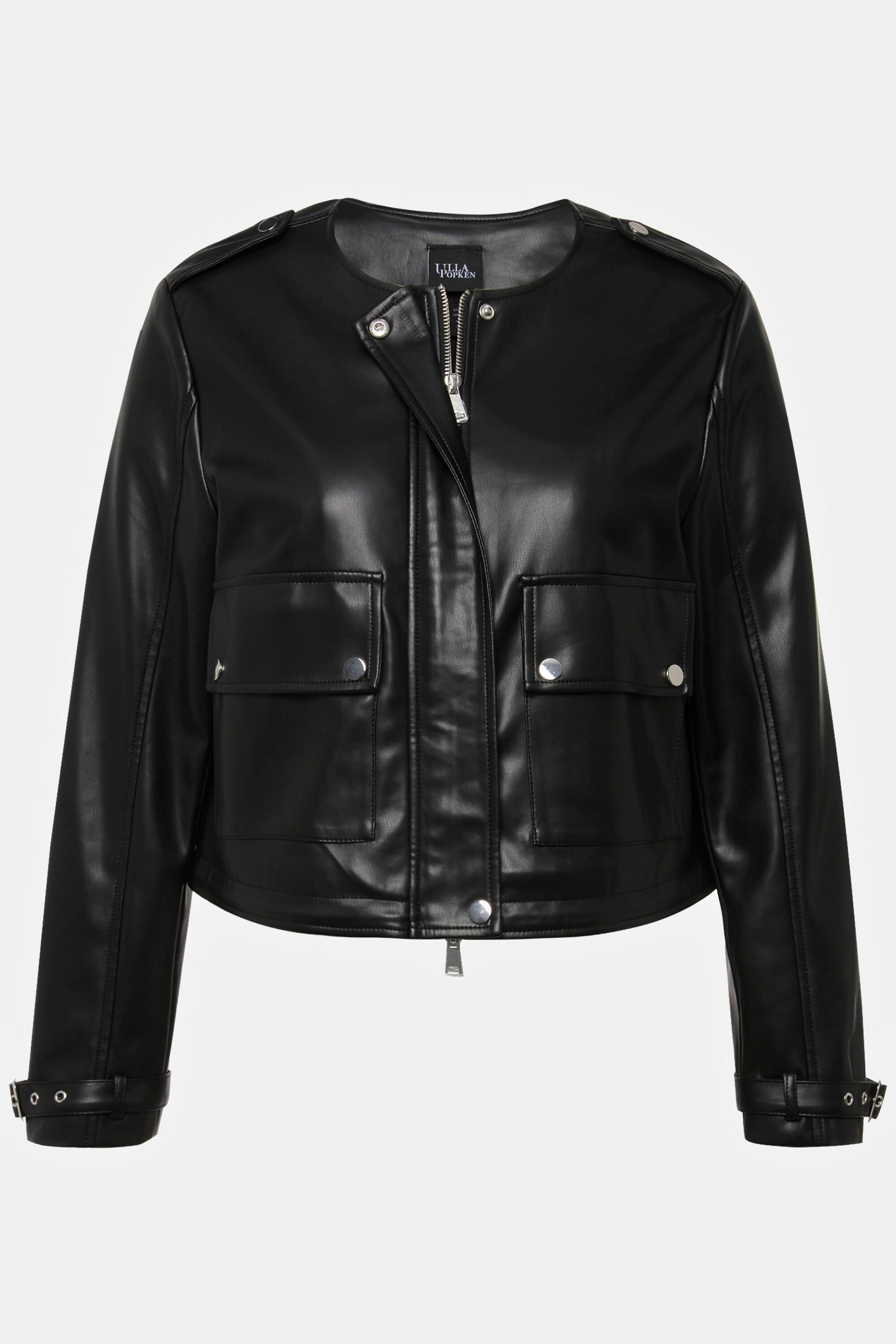 Ulla Popken Giacca Effetto Pelle Cerniera Doppio Cursore Spalline  