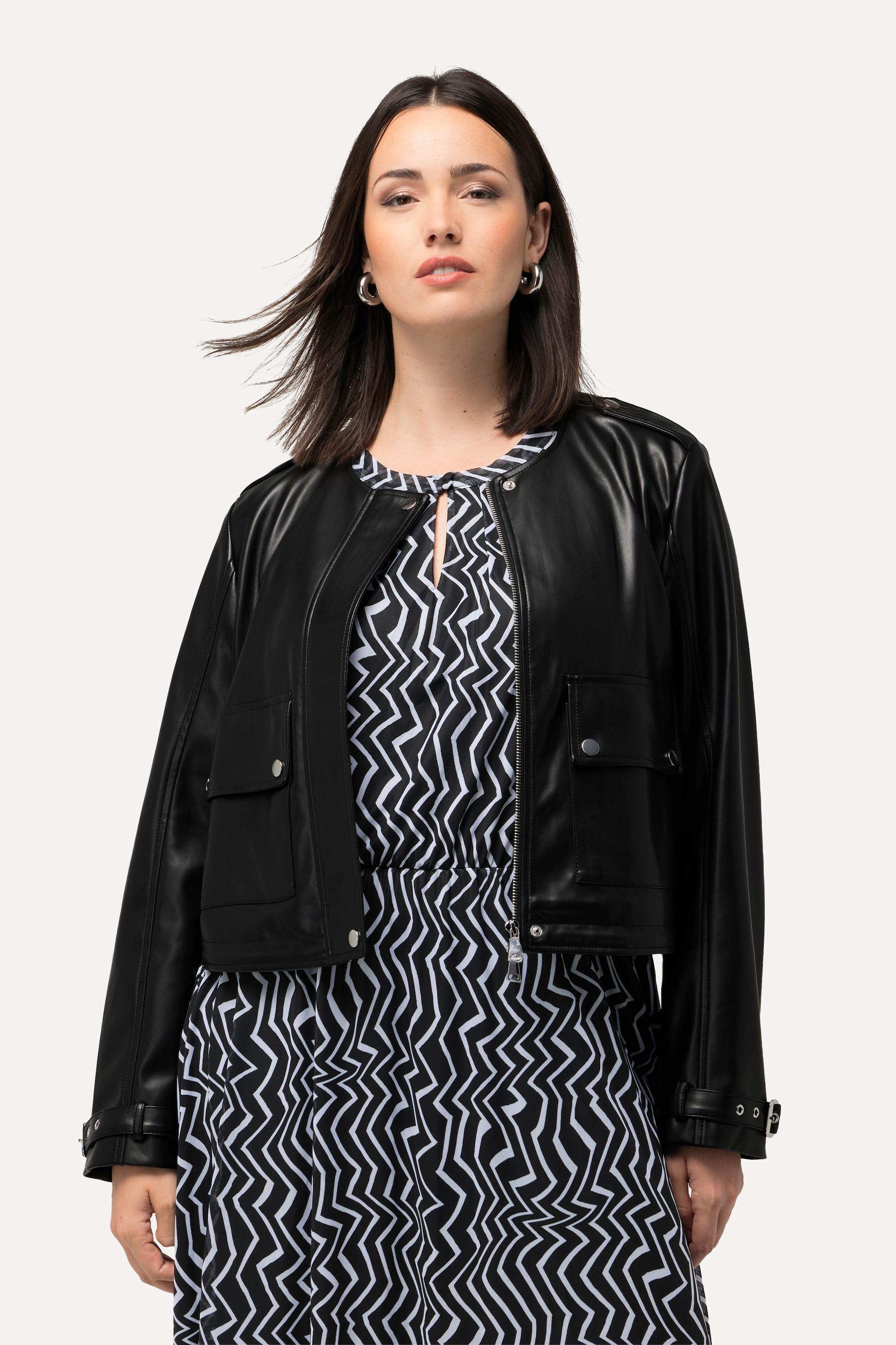 Ulla Popken Giacca Effetto Pelle Cerniera Doppio Cursore Spalline  