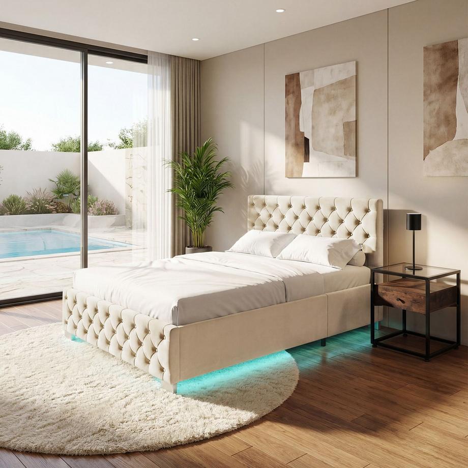 Tectake Lit avec matelas  lit rembourré aspect velours avec motif matelassé  