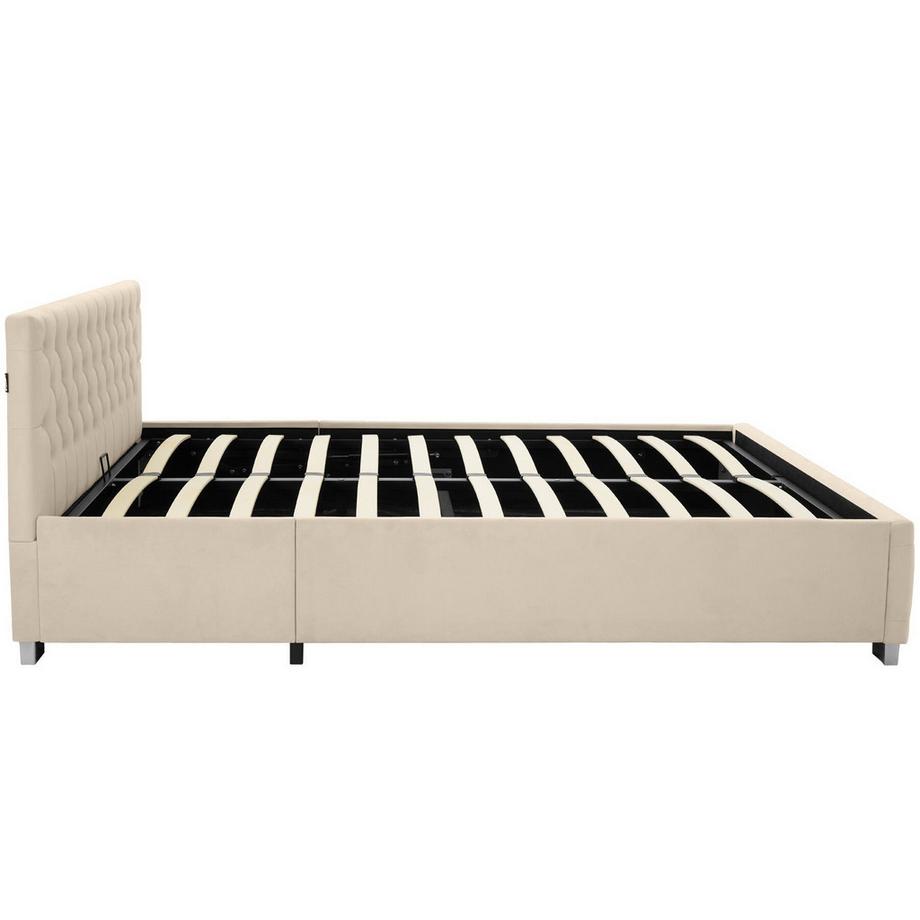 Tectake Lit avec matelas  lit rembourré aspect velours avec motif matelassé  