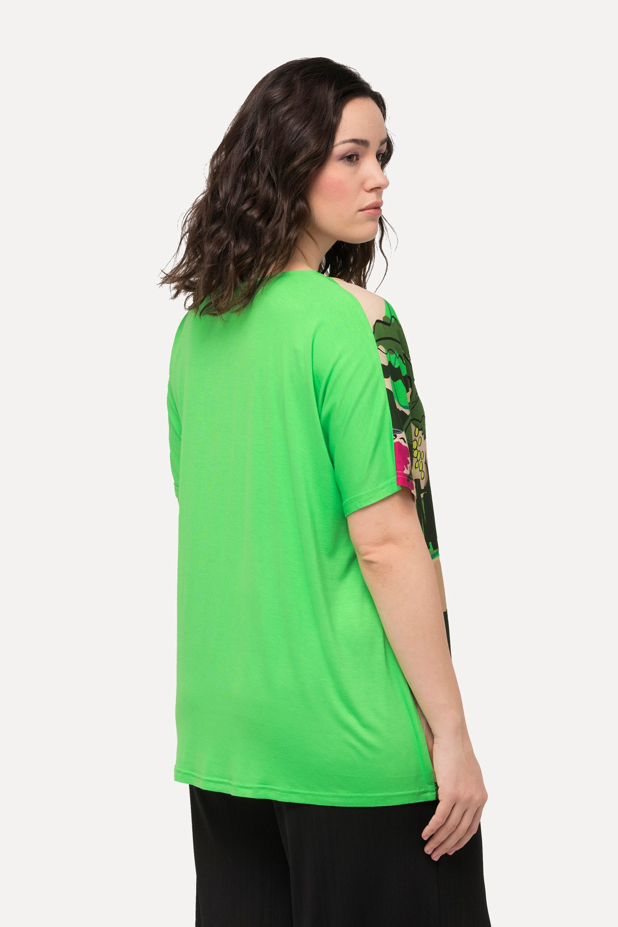 Ulla Popken T-Shirt Oversized Imprimé Palmiers Col Tunique Manches Courtes  