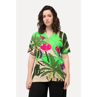 Ulla Popken T-Shirt Oversized Imprimé Palmiers Col Tunique Manches Courtes  