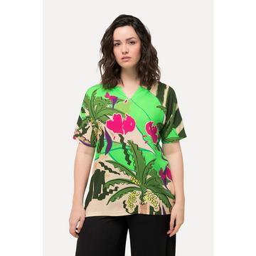 T-shirt dal taglio oversize con palme, scollo a tunica e mezze maniche